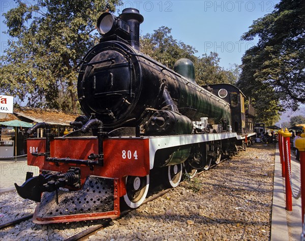 Historic locomotive at the bridge on the River Kwai