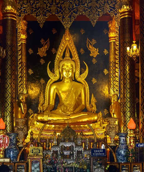 Golden Gautama Buddha Buddha in the posture of overcoming Mara