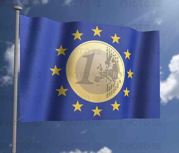 Euro coin on EU Flag