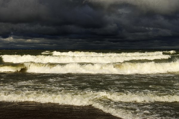 Dark rain clouds over the storm-tossed Lake Erie