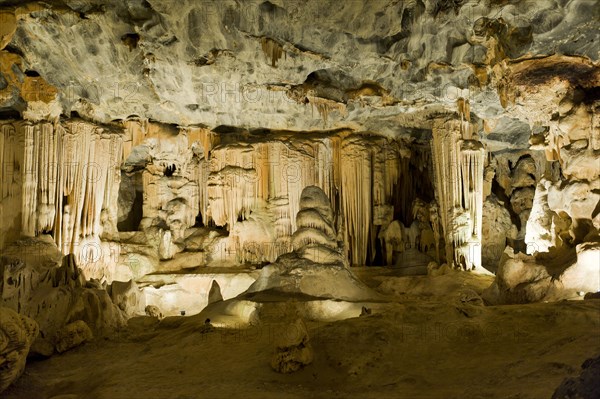 Stalactites and stalagmites in Van Zyl's Hall inside the Cango Caves