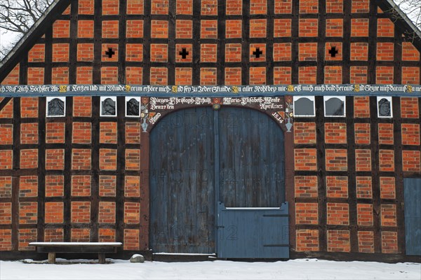 Historic Lower Saxon half-timbered house at rundling village of Jabel