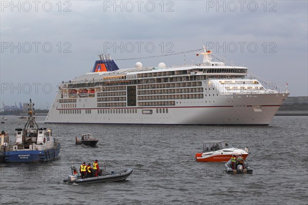 New cruise ship Europa 2 from the Hapag-Lloyd shipping company on the way to the naming ceremony on the Elbe River during the Hamburg Harbour Birthday celebrations