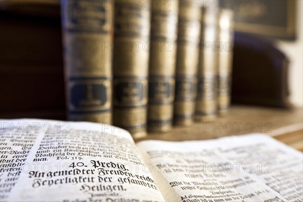 Old books with sermons in the Handwerksmuseum or Museum of Crafts