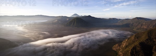 Morning fog in the Tengger Caldera with Mount Bromo volcano