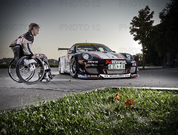 Race car driver in a wheelchair