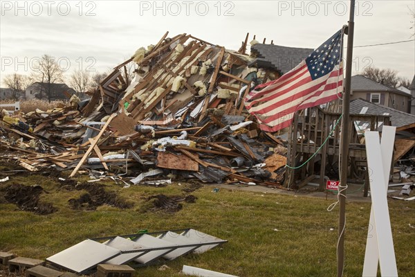 Debris from destruction of a seaside community by Hurricane Sandy