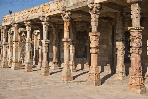 Islamic mosque with columns built from destroyed Hindu temples