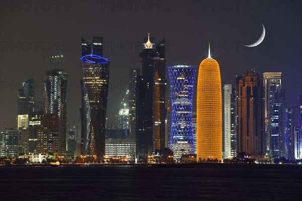 Night skyline of Doha with the Al Bidda Tower