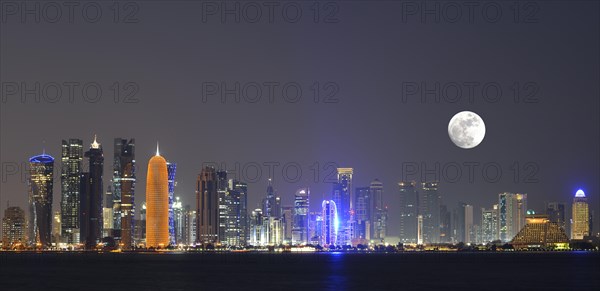 Night skyline of Doha with the Al Bidda Tower