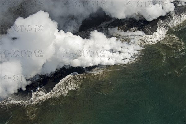 Lava flowing into the Pacific Ocean