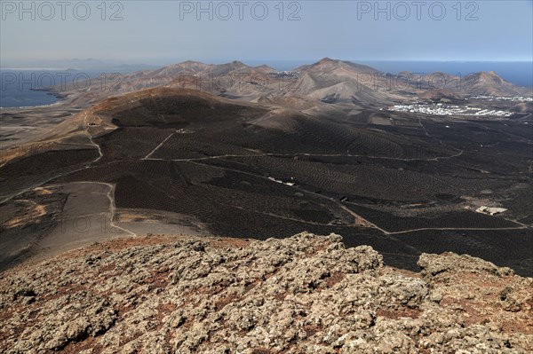 View from the Montana de Guardilama range south on the wine growing region of La Geria and