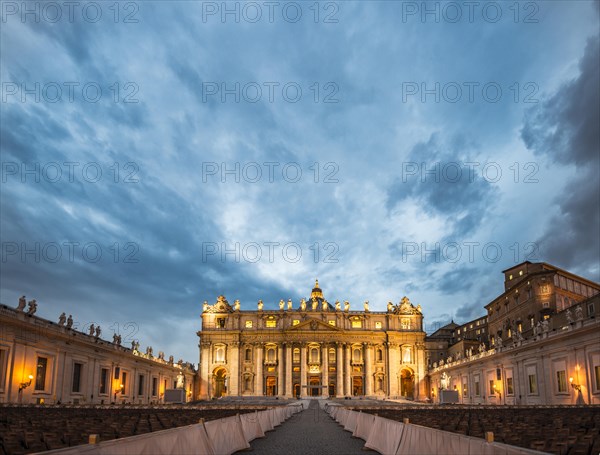 St. Peter's Square with St. Peter's Basilica and chairs for the papal audience