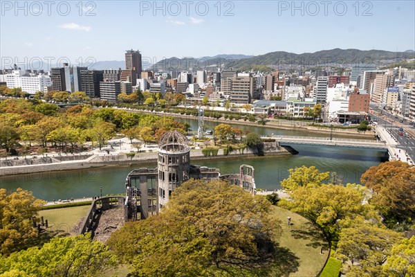 Panoramic view from Hiroshima Orizuru Tower over the city with atomic bomb dome