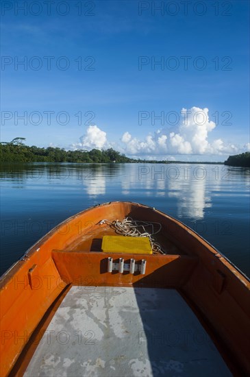 Boat cruising on a river in Pohnpei