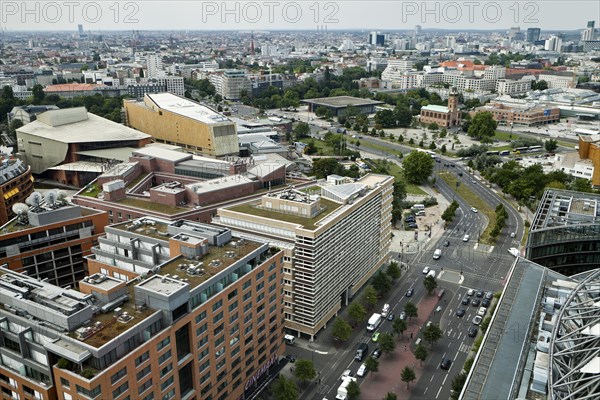 View from DB Tower towards the Potsdamer Strasse and State Library