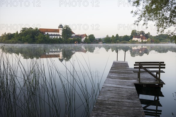 Early morning at Seeon Abbey on an island in Seeoner See Lake