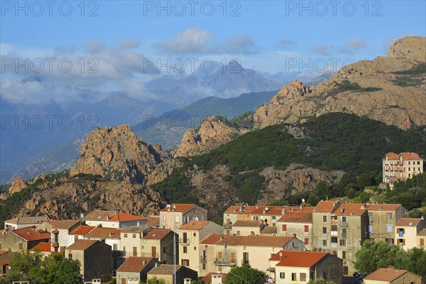 Mountains of the Alta Rocca with the city of Sartene