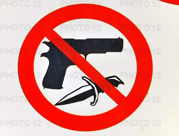 Weapons prohibition sign in front of the Church of the Visitation