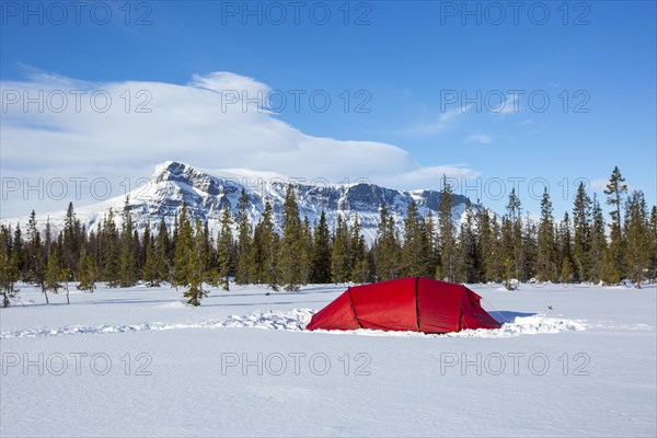 Red tent in the snow