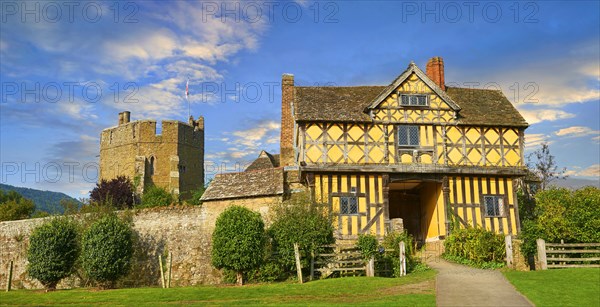 The half-timbered gate house of the finest existing fortified medieval manor house in England built in the 1280s
