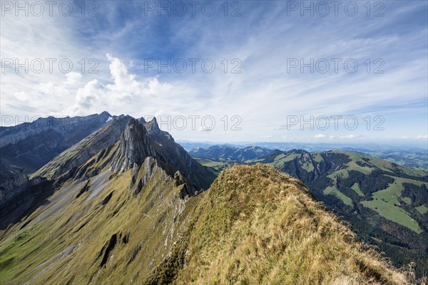 View from Mt Schafler in the Appenzell Alps to Mt Santis