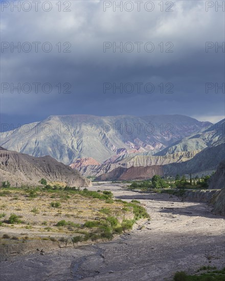 Riverbed of the Purmamarca and Cerro de los Siete Colores or Hill of Seven Colors in Purmamarca