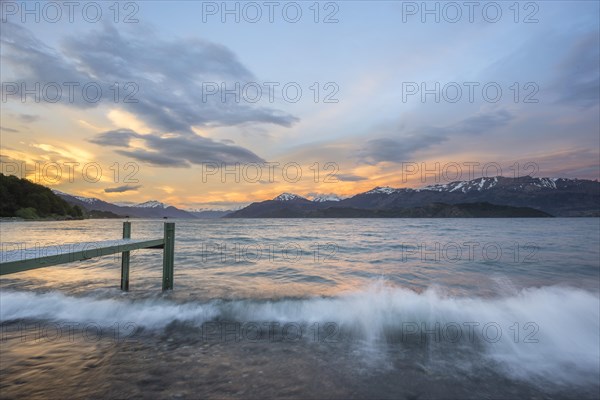 Jetty at sunset on Lago General Carrera