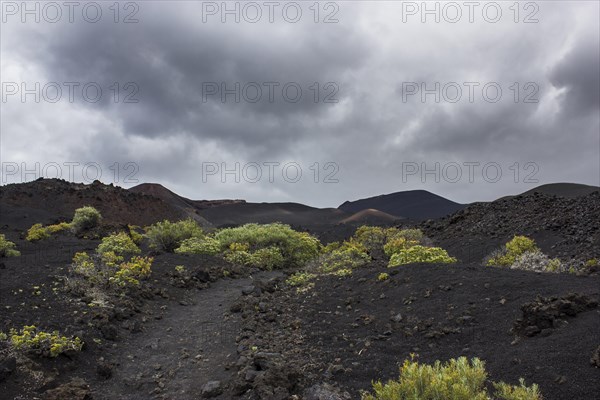 Hiking trail through lava landscape