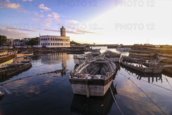 Wooden boats in the old harbour of Moroni