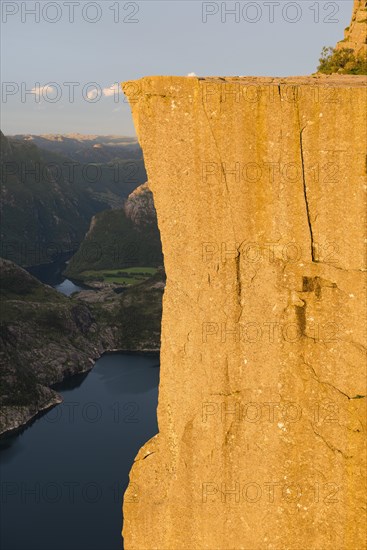 Preikestolen or Prekestolen above Lysefjord