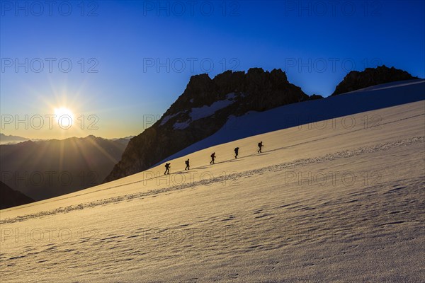 Rope team climbing the Plateau du Trient