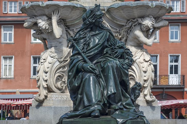 Sculpture of Alma Mater with the symbols of science at the Pauli Fountain from 1889