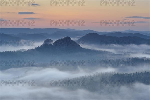 View from Kleiner Winterberg mountain to the Lorenz Stones at dawn