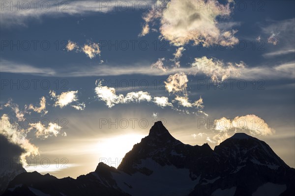 Sunset behind Ober Gabelhorn and Wellenkuppe