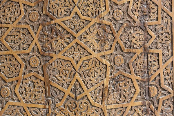 Ornate Wooden door at Allakuli Khan Madrasah