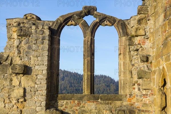 Library window of the Roman ruined monastery on Mount Oybin