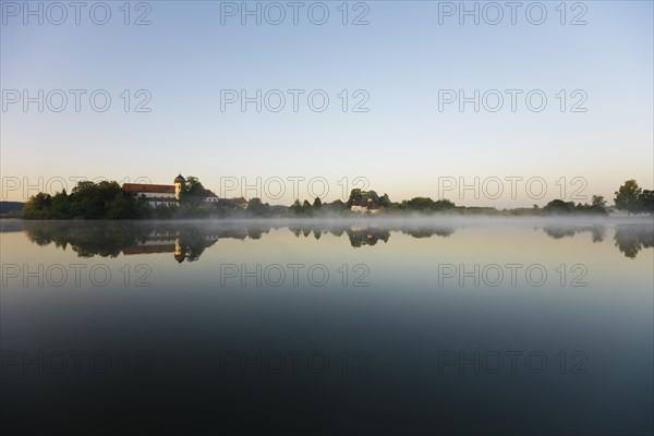 Early morning at Seeon Abbey on an island in Seeoner See Lake