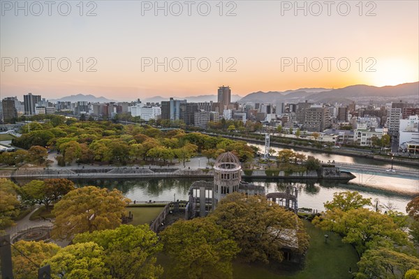 Panoramic view from Hiroshima Orizuru Tower over the city with atomic dome