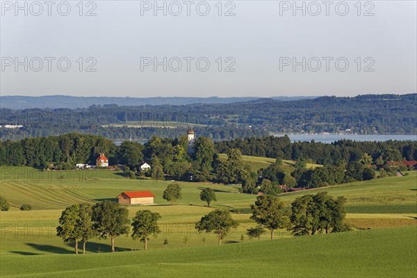 View from Furst-Tegernberg over Holzhausen and Lake Starnberger See