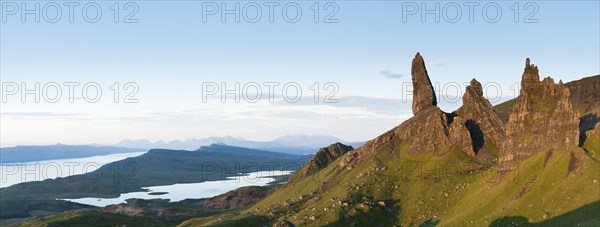 The Old Man of Storr at dawn with Loch Leathan behind