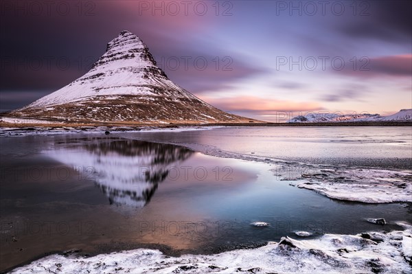 Peak of Kirkjufell with Kirkjufell river