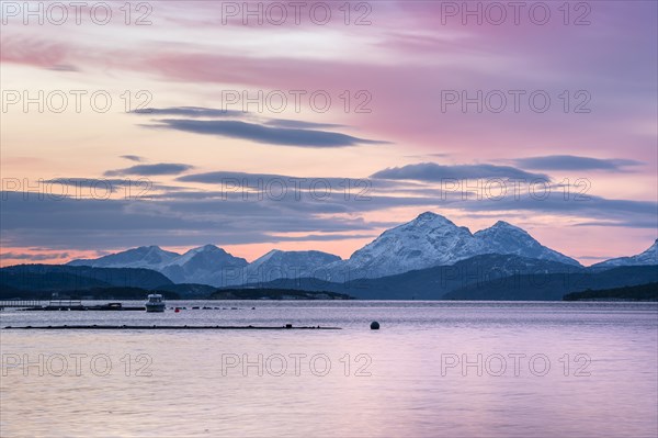 Wintry fjord at dusk