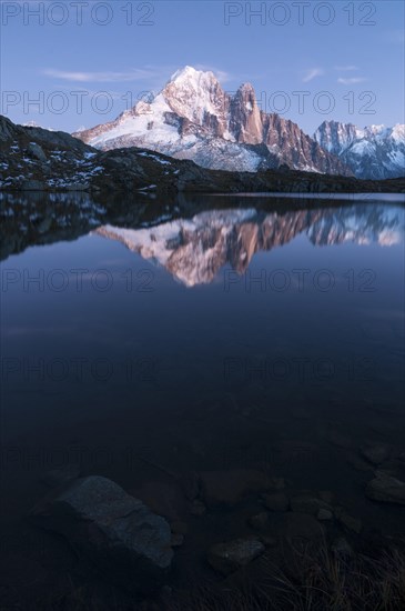 Aiguilles de Chamonix reflected in the Lac de Chesery