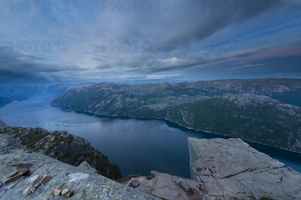 Preikestolen or Prekestolen above Lysefjord