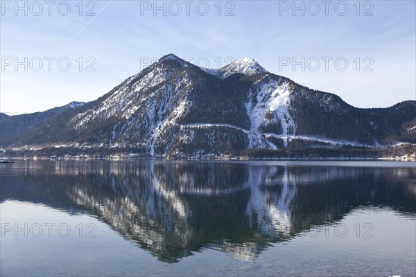 Walchensee or Lake Walchen and Herzogstand mountain in winter