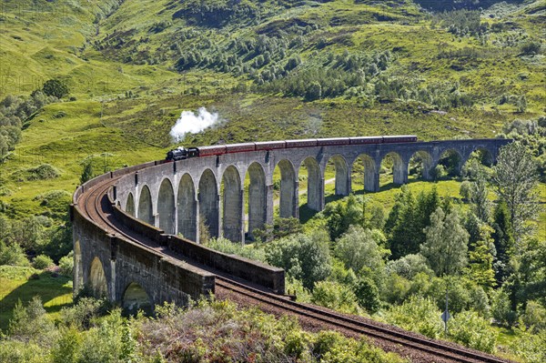 Glenfinnan viaduct from the Harry Potter films with historic train