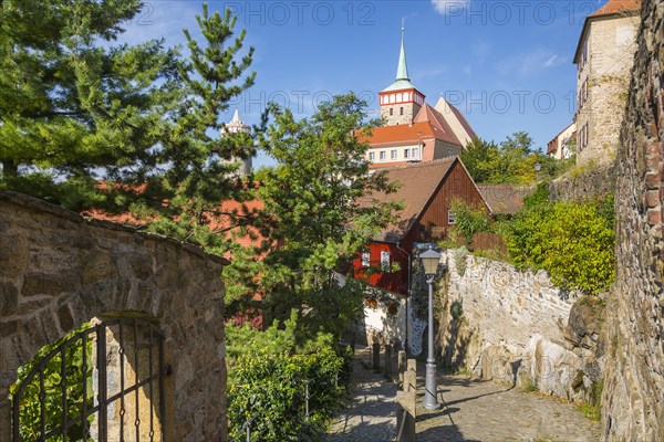 Fischerpforte gate with the tower of the Old Waterworks and St. Michael's Church