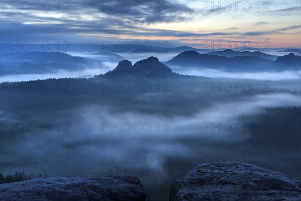 View from Kleiner Winterberg mountain to the Lorenz Stones at dawn