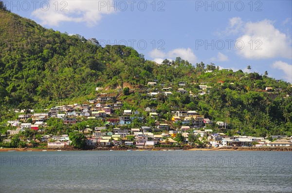 View from the sea towards the houses of the village